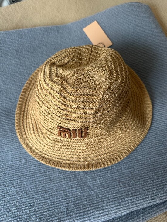 Miu Miu Natural Woven Straw Bucket Hat Embossed Logo With Tag main image 4